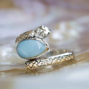 Divine Larimar Snake Statement Ring, Boho Snake Solitaire Ring, Gypsy Snake Ring